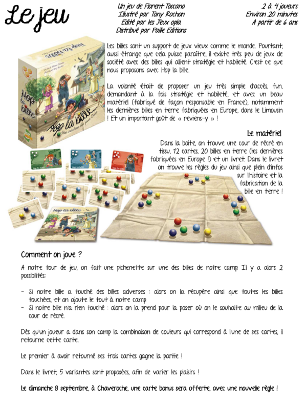Regles du jeu Hop la bille